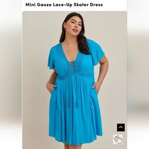 NWT Mini Gauze Lace-Up Skater Dress - 1